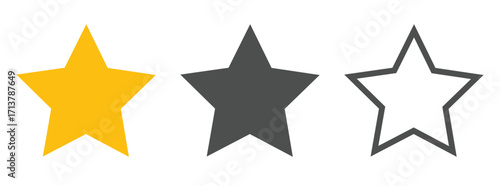 Yellow star, silver star, black outline star vector on plain background.