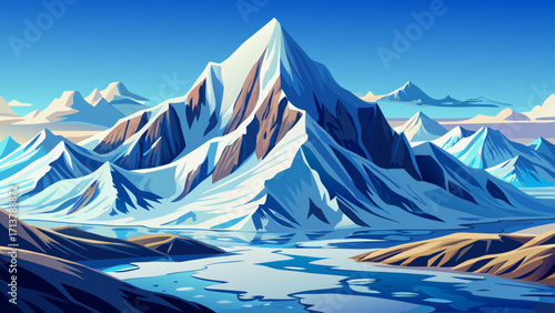 Mount Vinson in Antarctica, icy snow-covered peak rising above vast white glaciers, symbol of extreme cold and untouched wilderness