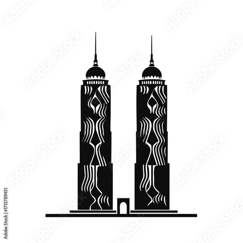 Vector silhouette illustration of famous city landmarks like the Eiffel Tower and Big Ben alongside other old church buildings and urban architecture