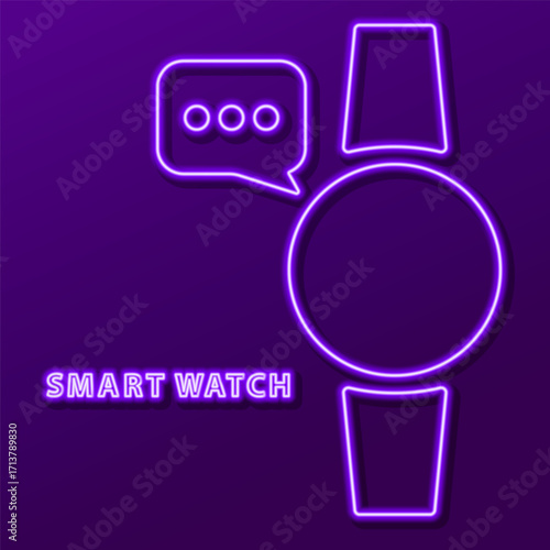 smart watch neon sign, modern glowing banner design, colorful modern design trends. Vector illustration.