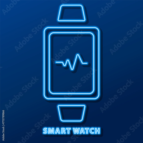 smart watch neon sign, modern glowing banner design, colorful modern design trends. Vector illustration.