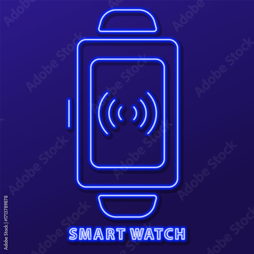smart watch neon sign, modern glowing banner design, colorful modern design trends. Vector illustration.