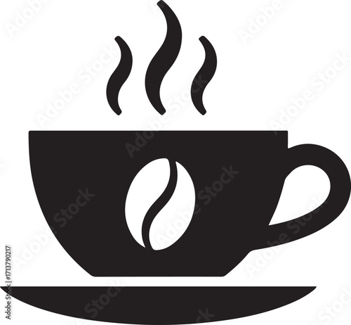 Steaming Coffee Cup Silhouette with Coffee Bean Icon