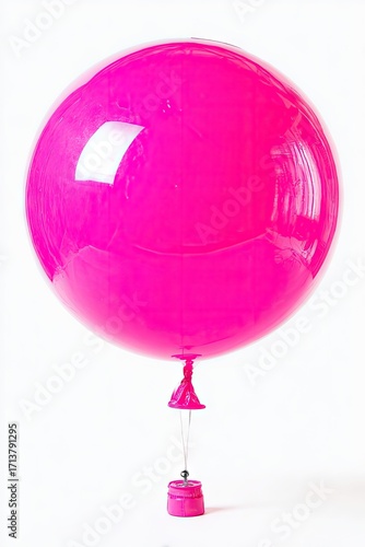 Large, vibrant pink balloon, seemingly a hot air balloon, against a plain white background
