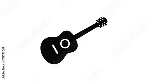 Simple black silhouette of an acoustic guitar on a white background
