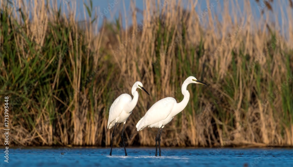 Fototapeta premium Two egrets in marsh
