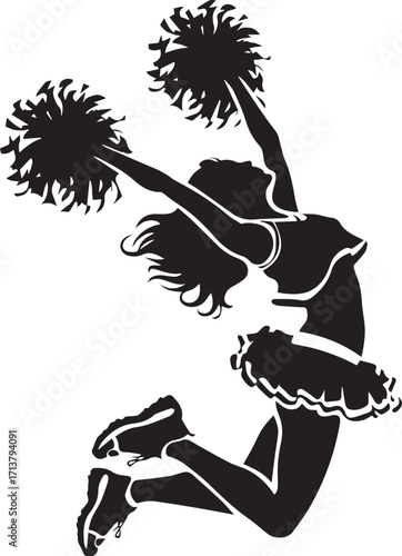 Cheerleader Silhouette: A dynamic cheerleader silhouette leaps into the air, pom-poms held high, embodying energy and excitement in a classic pose. 