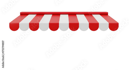 Photos Isolated awning with red and white stripes, storefront canopy cover, market disp