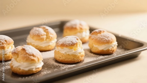 Wallpaper Mural A plate of cream puffs sprinkled with powdered sugar, fluffy and crispy, with dense cream filling, is extremely delicious and tempting.
 Torontodigital.ca