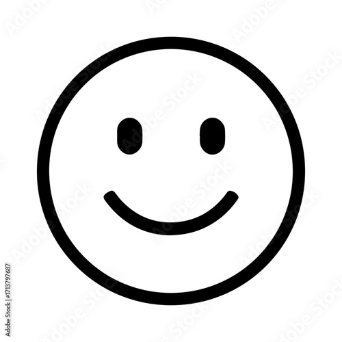 Minimalist smiling face inside circle outline on white background
