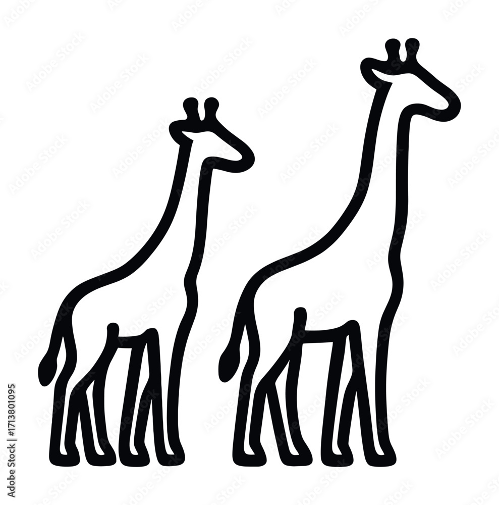 Naklejka premium Minimalist black and white giraffes illustration with simple line art style