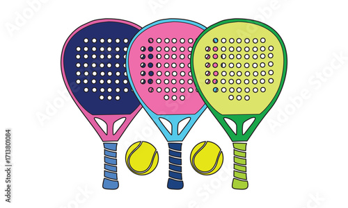 Padel rackets colors vector illustration