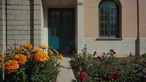 flowers in front of a house