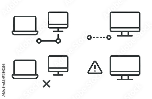 Computer network connection icons and error illustrations