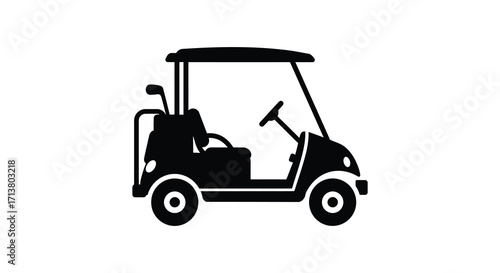 Simple black silhouette illustration of a golf cart side view visible