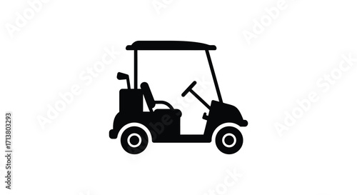 Simple black silhouette illustration of a golf cart on a white background