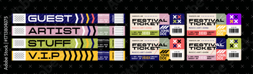Modern Music Festival Ticket Designs – Vector Event Passes, Party Wristbands, and Festival Bracelets