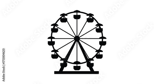 Simple black and white illustration of a classic ferris wheel structure