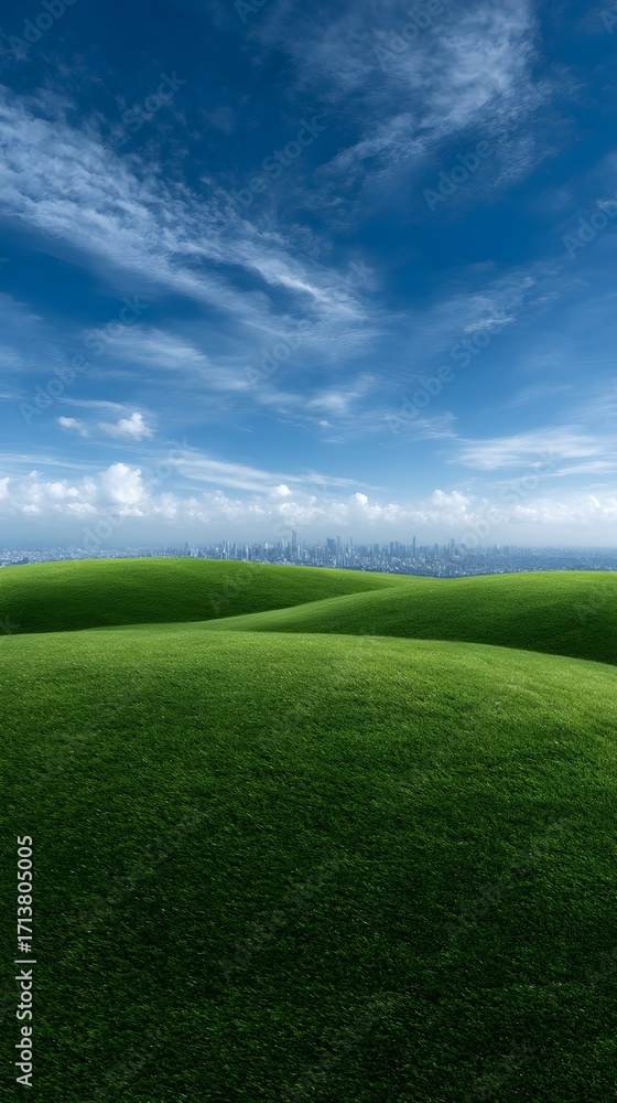 Fototapeta premium Serene Green Grass Field and Blue Sky