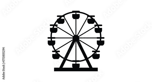 Simple black and white illustration of a classic ferris wheel design