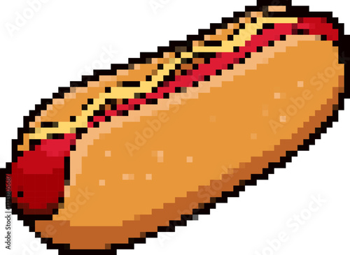 Pixel art hot dog isolated on white background. Vector illustration