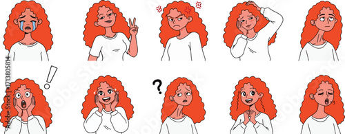 Cartoon Woman with Various Emotions
