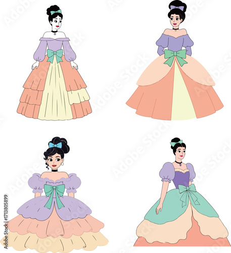 Cartoon Ladies in Ball Gowns