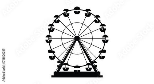 A simple black and white illustration of a classic ferris wheel design
