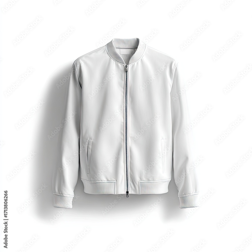 Fototapeta premium White bomber jacket, front view, isolated on white background