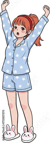 Anime Girl Stretching in Pajamas