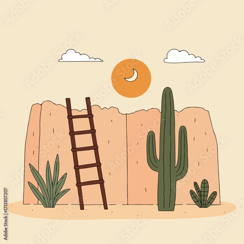 Desert Adobe House Illustration