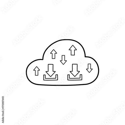 Doodle cloud icon filled with upload and download arrows