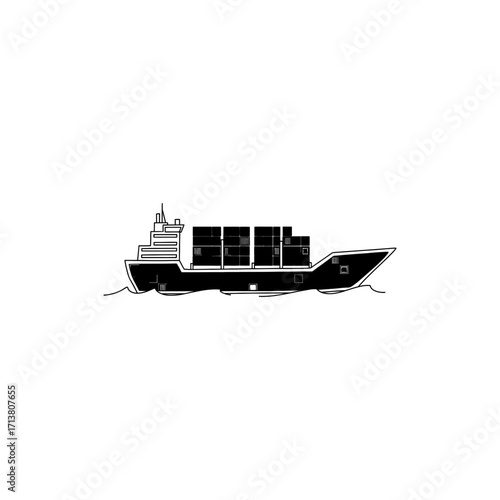 Doodle cargo ship hull filled with container block icons