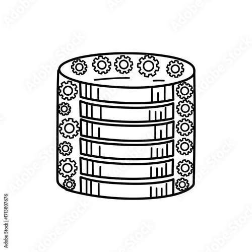 Doodle coin stack with edges decorated with gear icons