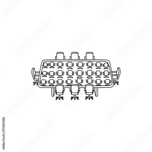 Doodle conference table filled with repeating chair silhouettes
