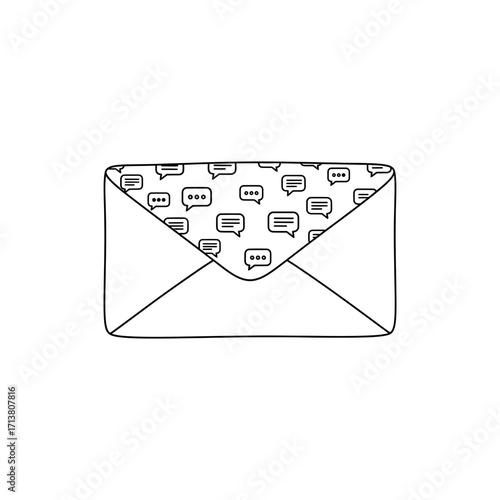 Doodle envelope with flap patterned with chat bubbles