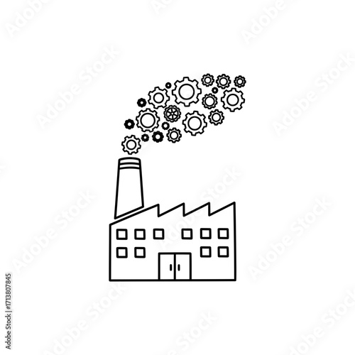 Doodle factory building with chimney smoke filled with gear icons