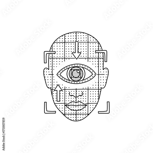 Doodle face recognition icon with grid dot pattern