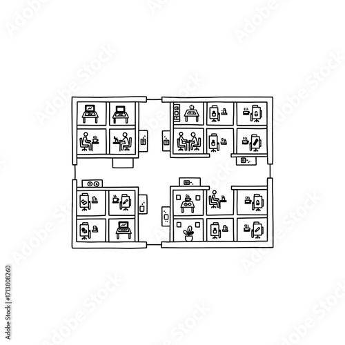 Doodle open office layout with grid partitions