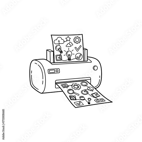 Doodle printer output paper with line icons