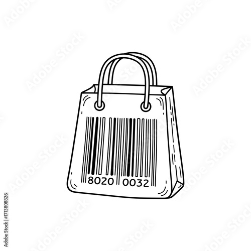 Doodle shopping bag with barcode stripe icons