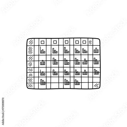 Doodle spreadsheet grid with tiny bar icons