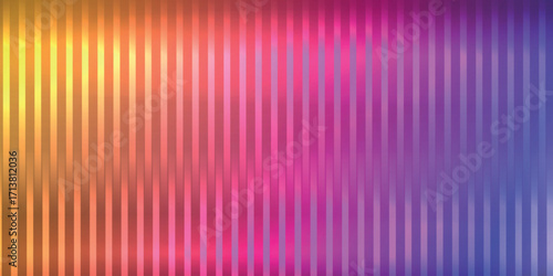 Trendy color horizontal background of ribbed glass effect. Iridescent plastic texture with striped overlay. Gradient banner with holographic texture. Vector illustration.