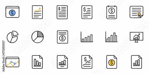 Dynamic financial charts and documents icons visually represent business growth and monetary success for modern presentations.