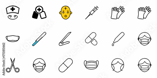 Essential medical icons for healthcare, wellness, and safety themes, conveying care and protection
