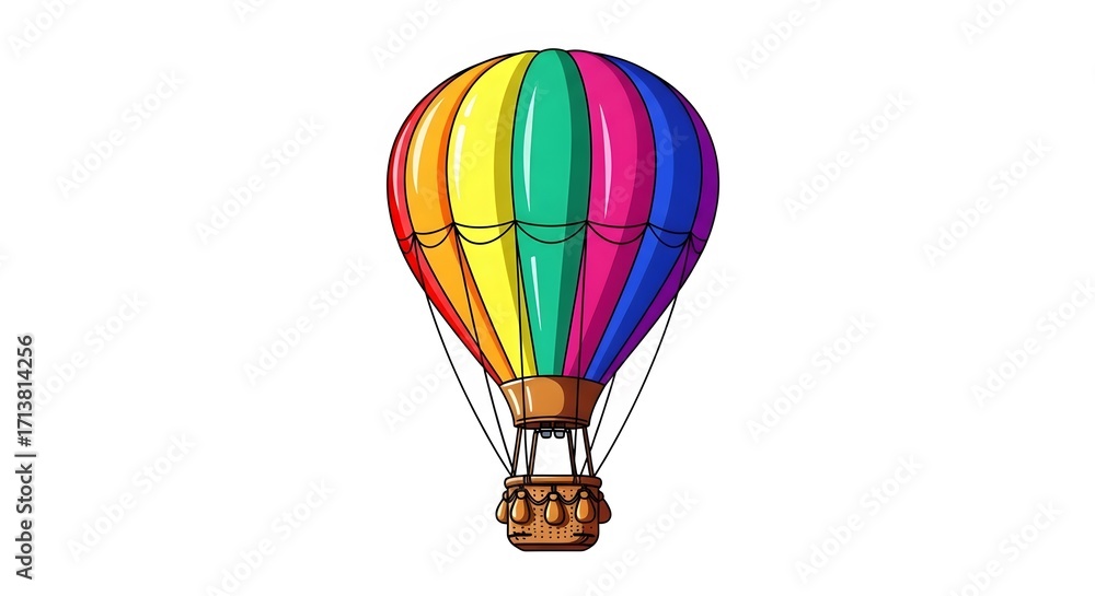 Fototapeta premium Colorful Hot Air Balloon Illustration Against White Background.