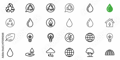 Icon set celebrating sustainability, nature, and global environmental awareness with clean, modern design elements