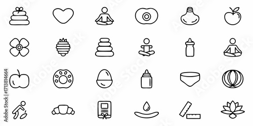 Charming collection of simple icons representing healthy living, wellness, and organic products, perfect for modern design.