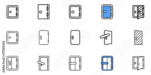 Collection of diverse door icons, showcasing different styles and opening mechanisms for architectural and design concepts