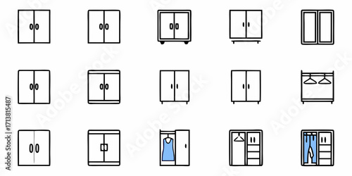 Diverse closet and wardrobe icons representing storage solutions for modern living and organization needs